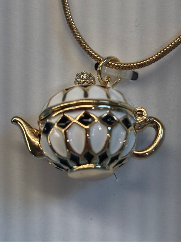 Nib True To Form Teapot Locket Pendant Necklace On Gold Chain